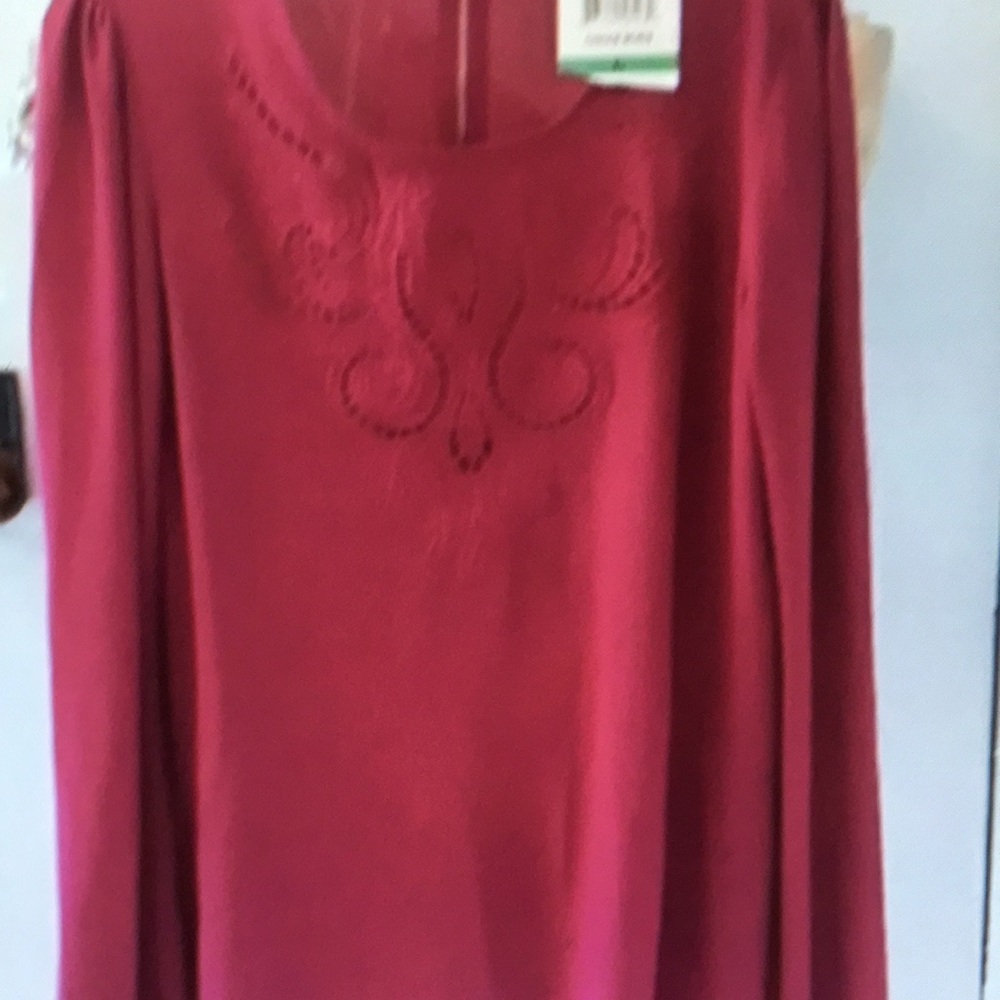 Red Embellished Long Sleeve Blouse